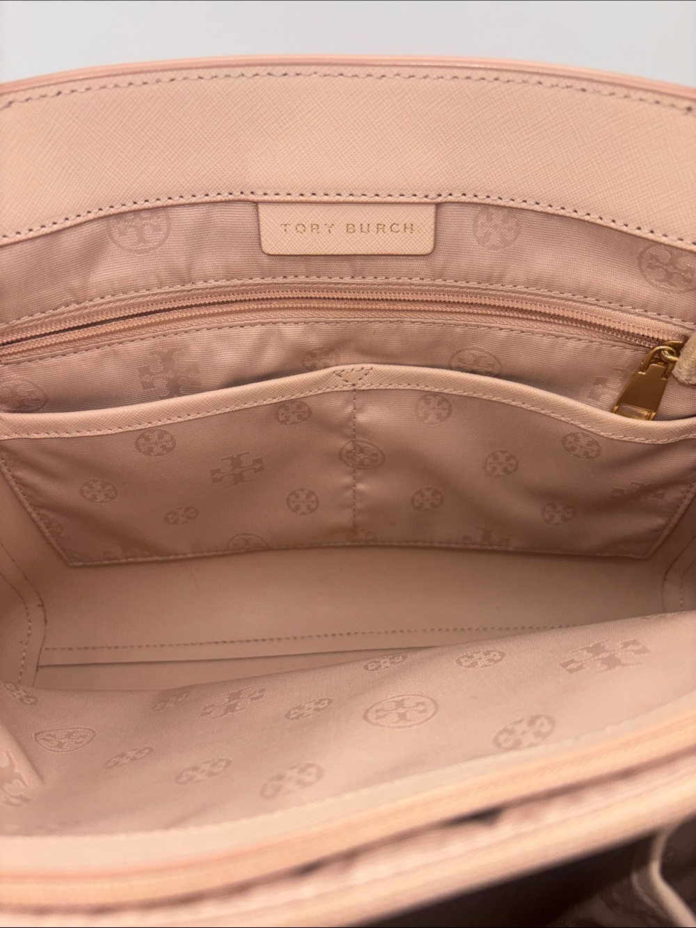 Tory Burch Blush Saffiano Leather Tote with Gold Hardware - Picture 8 of 12